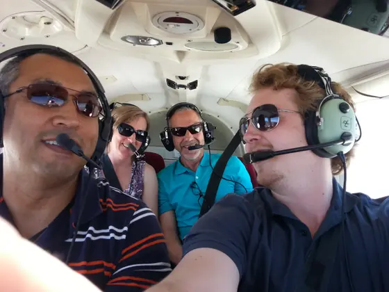 Four headsets and a very small aeroplane