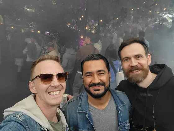 Old friends, sunglasses, no agenda